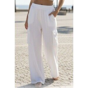 Aerie Women’s Black Wide-Leg Cotton Cargo Pants Size M Elastic Waist Casual